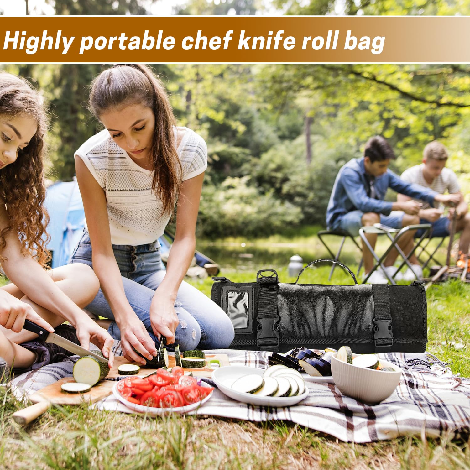 SWISSELITE Chef Knife Roll Bag, Heavy Duty Canvas & Leather Chef Knife Bag, 10 Slots for Knives with Detachable Storage Bag