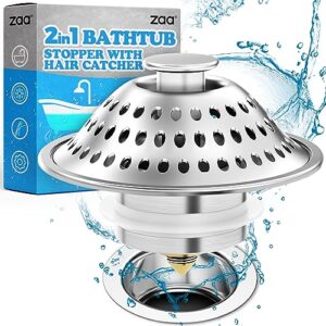 zaa Drain Hair Catcher 2in1 Bathtub Stopper with Pop-up Bathtub Drain Plug Anti-Clogged Universal Tub Stopper Cover with Detachable Filter, 304 Stainless Steel & Brass for 1.46-2" W Hole