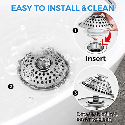 zaa Drain Hair Catcher 2in1 Bathtub Stopper with Pop-up Bathtub Drain Plug Anti-Clogged Universal Tub Stopper Cover with Detachable Filter, 304 Stainless Steel & Brass for 1.46-2" W Hole