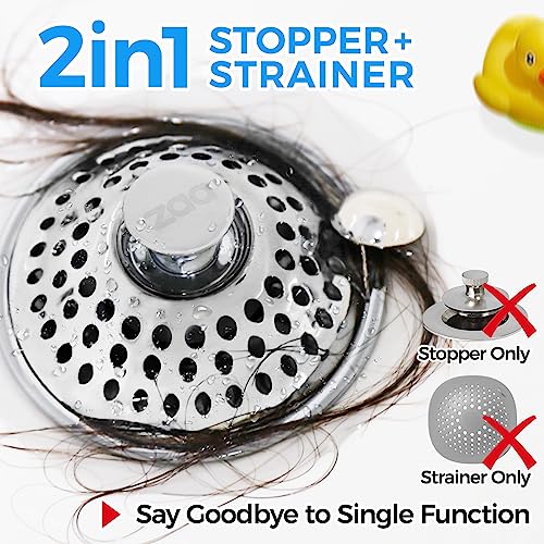 zaa Drain Hair Catcher 2in1 Bathtub Stopper with Pop-up Bathtub Drain Plug Anti-Clogged Universal Tub Stopper Cover with Detachable Filter, 304 Stainless Steel & Brass for 1.46-2" W Hole