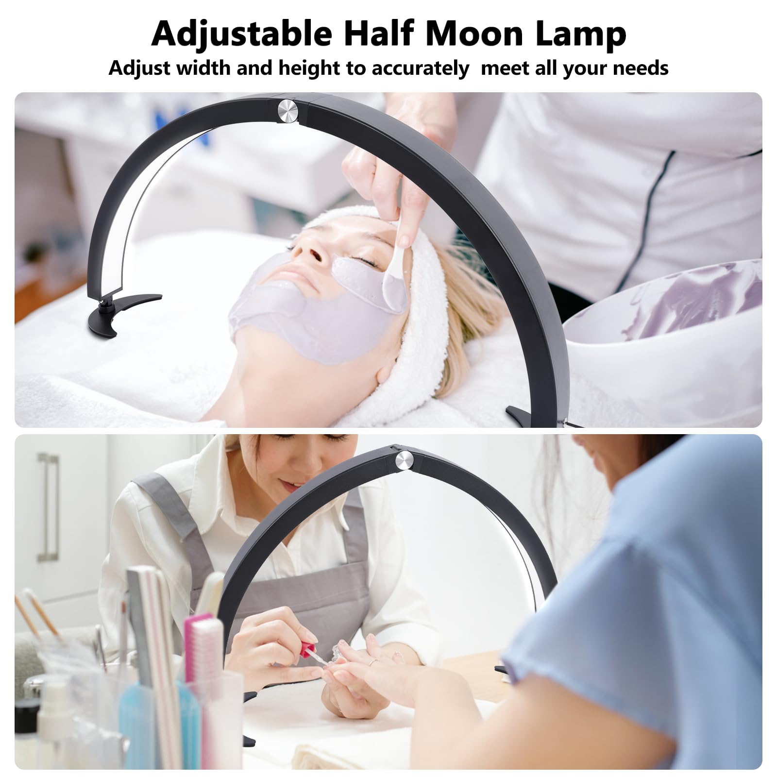 Gicrymil Half Moon Light for Nail Desk, 29in Half Moon Table Lamp Nail Desk Lamp with Wire Controller & Remote, Lash Light Lamp for Eyelash Extensions Tattoo PMU, 7 Cool/Warm Tones & 10 Brightness
