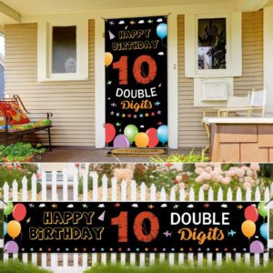 10th Birthday Banner Backdrop Decorations Kit, Happy 10th Birthday Decorations for Boys Girls, Double Digits 10 Year Old Birthday Party Door Yard Sign Photo Props for Outdoor Indoor, Fabric Vicycaty