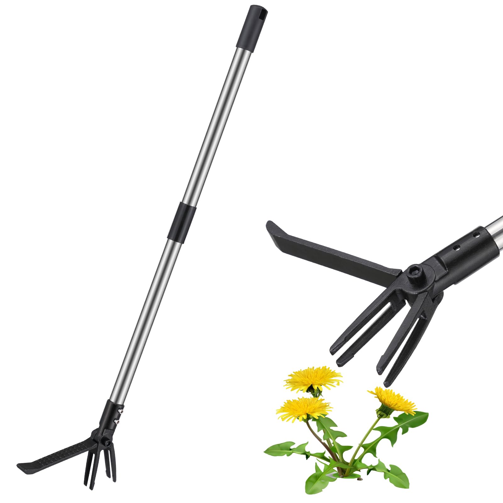 CALCHELE Weed Puller Tool,64 inch Adjustable Stand Up Weed Puller Long Handle,Stand Dandelion Digger Puller, Ergonomic Standing Weeding Puller Tool Weed Picker for Garden Lawn Farmland Yard