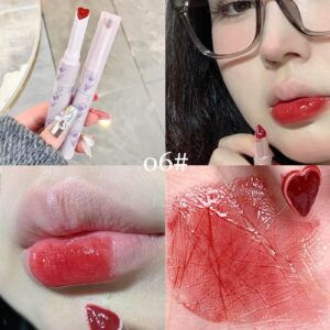 Domality 6pcs Flower Jelly Lipstick Set, 6 Colors Heart Shape Moisturizing Lip Glaze, Glossy Hydrating Lip Gloss, Mirror Effect Lip Balm Makeup Pen for Fuller Lips