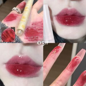 Domality 6pcs Flower Jelly Lipstick Set, 6 Colors Heart Shape Moisturizing Lip Glaze, Glossy Hydrating Lip Gloss, Mirror Effect Lip Balm Makeup Pen for Fuller Lips