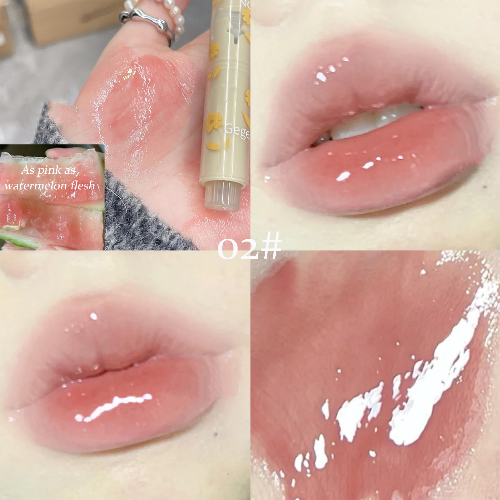 Domality 6pcs Flower Jelly Lipstick Set, 6 Colors Heart Shape Moisturizing Lip Glaze, Glossy Hydrating Lip Gloss, Mirror Effect Lip Balm Makeup Pen for Fuller Lips