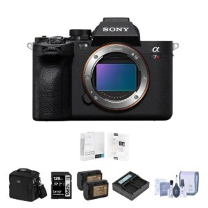 sony alpha a7r v full frame mirrorless digital camera - bundle with 128gb sd card, shoulder bag, 2x extra battery, charger, screen protector, cleaning kit