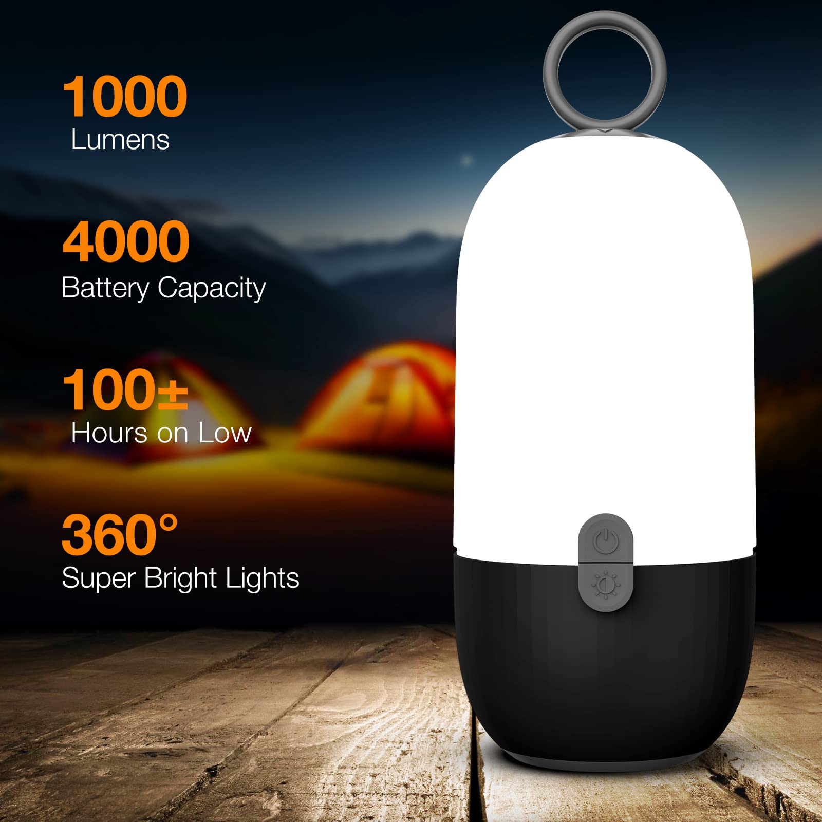 LED Camping Lantern Rechargeable,DeckTok Camping Lights,1000LM,4 Days Runtime,3 Dimmable Light Modes,Waterproof Portable Tent Lantern,Lanterns for Power Outages, Hiking,Hurricane,Emergency,Home