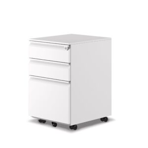 sanoolir 3-drawer mobile file cabinets rolling, vertical metal filing cabinet for legal & letter file anti-tilt design with lock under desk office drawers fully assembled (white)