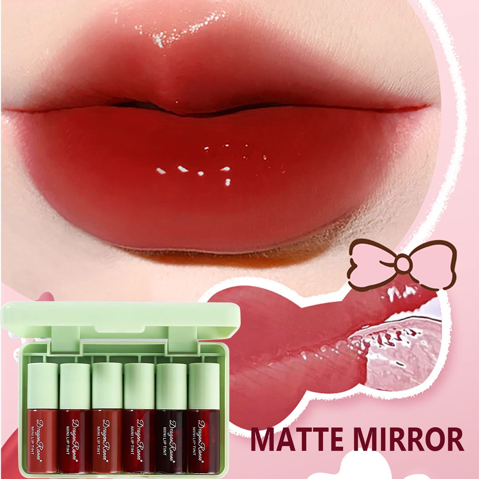 6-Color Korean Lip Tint Set - Watery, Velvet Matte Lipsticks for Lips and Cheeks - Long-Lasting, Non-Stick, Shimmery