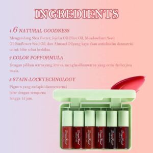 6-Color Korean Lip Tint Set - Watery, Velvet Matte Lipsticks for Lips and Cheeks - Long-Lasting, Non-Stick, Shimmery