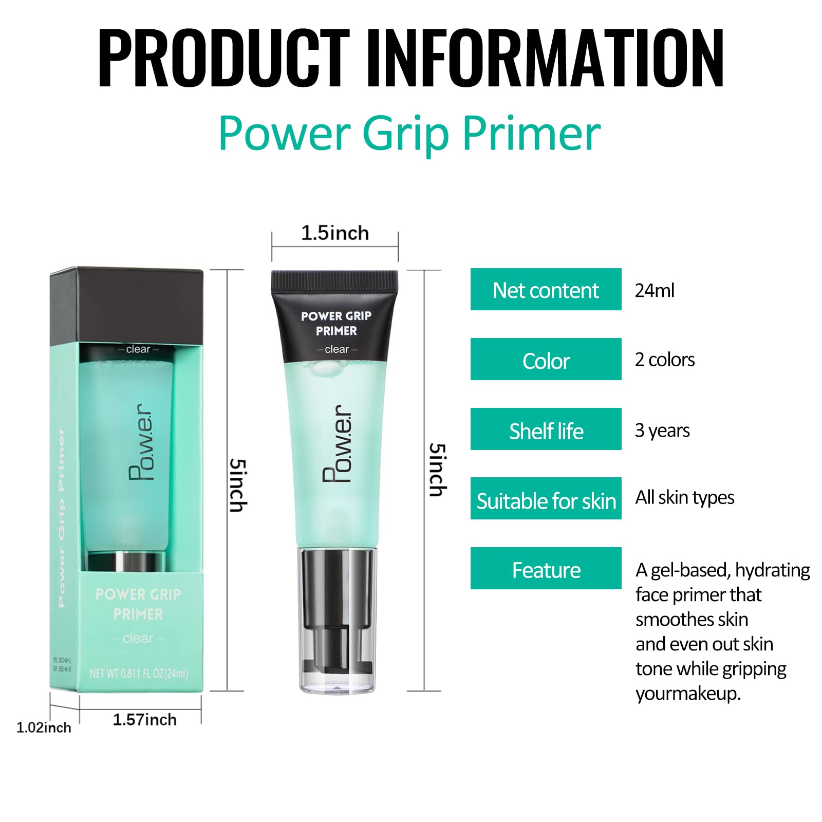 Erinde Power Grip Primer, Hydrating Face Primer Gel, Perfect Base Face Primer for Wrinkles, Long-Wear Foundation Face Primer, Moisturizes Smooth Skin, Gripping Makeup, Ideal for All Skin Types