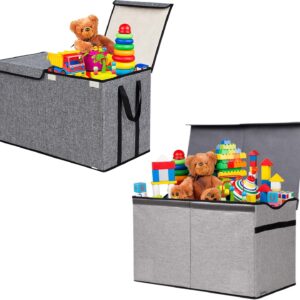 YOLOXO 2 Pack Large Kids Toy Box Chest Storage Organizer with Flip-Top Lid Dark Grey+Thin Grey