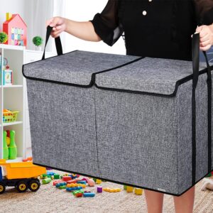 YOLOXO 2 Pack Large Kids Toy Box Chest Storage Organizer with Flip-Top Lid Dark Grey+Thin Grey