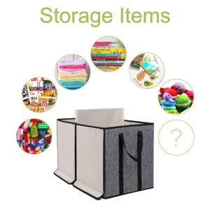 YOLOXO 2 Pack Large Kids Toy Box Chest Storage Organizer with Flip-Top Lid Dark Grey+Thin Grey