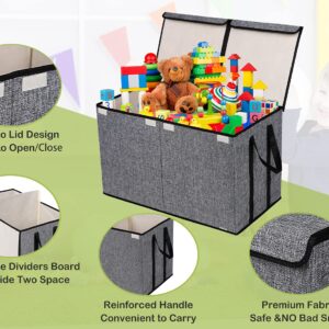 YOLOXO 2 Pack Large Kids Toy Box Chest Storage Organizer with Flip-Top Lid Dark Grey+Thin Grey