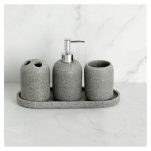Soap Dispenser Accessory Set - 4 Piece Countertop Accessory Including Lotion Soap Dispenser Tumbler Toothbrush Holds and Tray Soap Dispenser (Color : Gray) (Beige B)