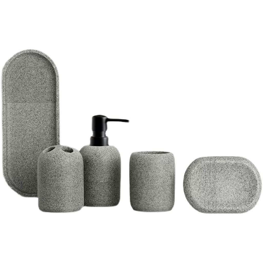 Soap Dispenser Accessory Set - 4 Piece Countertop Accessory Including Lotion Soap Dispenser Tumbler Toothbrush Holds and Tray Soap Dispenser (Color : Gray) (Beige B)