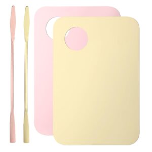 2 Pcs Makeup Blending Tray With 2 Pcs Gold Makeup Spatula Acrylic Cosmetic Makeup Palette Foundation Mixing Tray For Nail Art Beauty Salon Color Cream Liquid Professional Pigment Blending