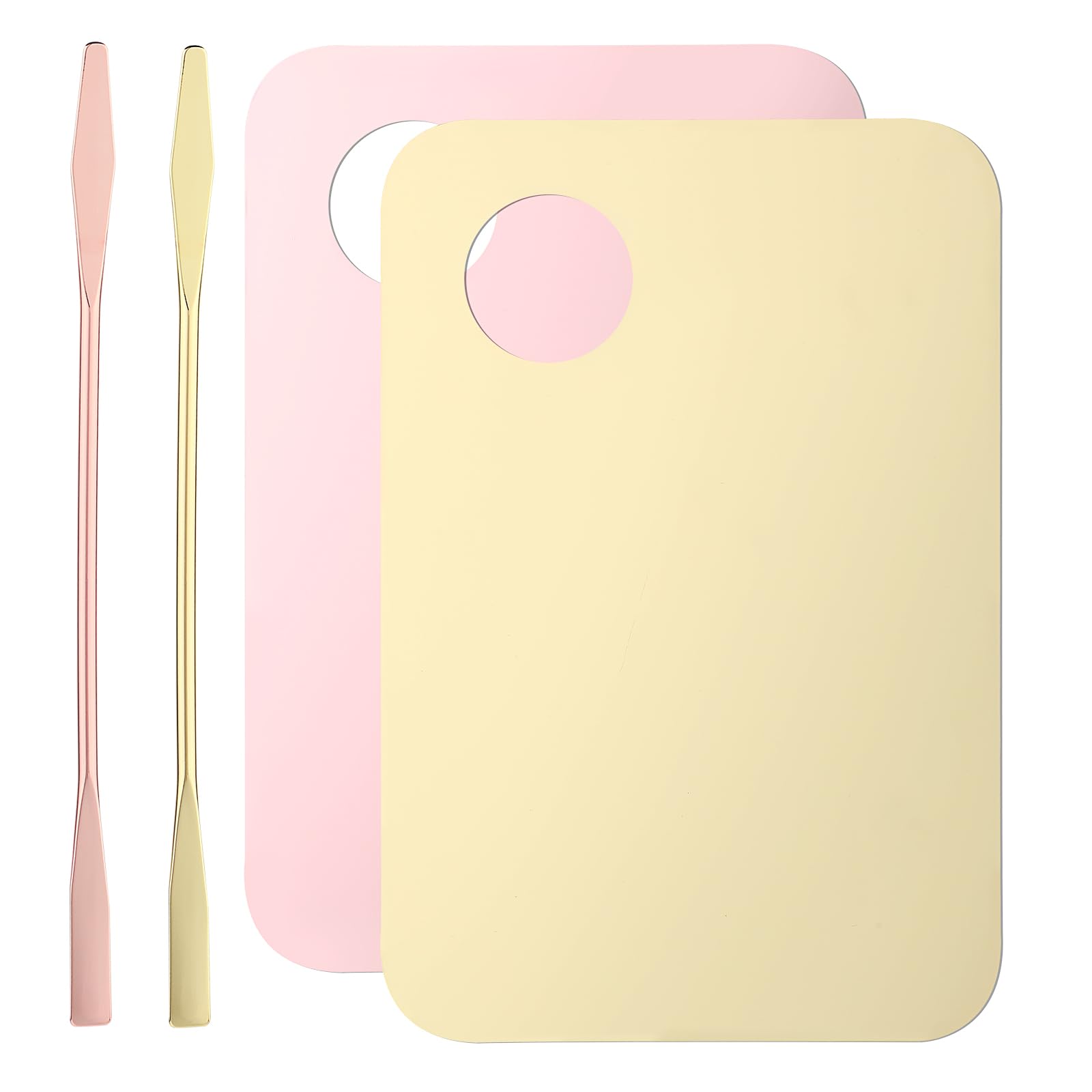 2 Pcs Makeup Blending Tray With 2 Pcs Gold Makeup Spatula Acrylic Cosmetic Makeup Palette Foundation Mixing Tray For Nail Art Beauty Salon Color Cream Liquid Professional Pigment Blending