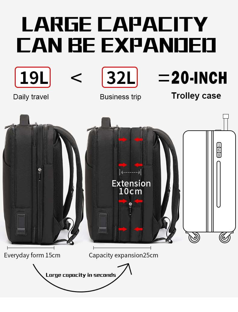 Juuka Travel Laptop Backpack, 32L Flight Approved Travel Luggage Backpacks, Extra Large Carry On Backpack for Men Women, with USB Charging Port