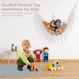 Homaisson 59'' Stuffed Animal Toy Hammock with Hooks, Corner Hanging Net, Macrame Large Corner Mesh Toy Storage, Toy Hammock Organizer, Plush Animal Display Holder