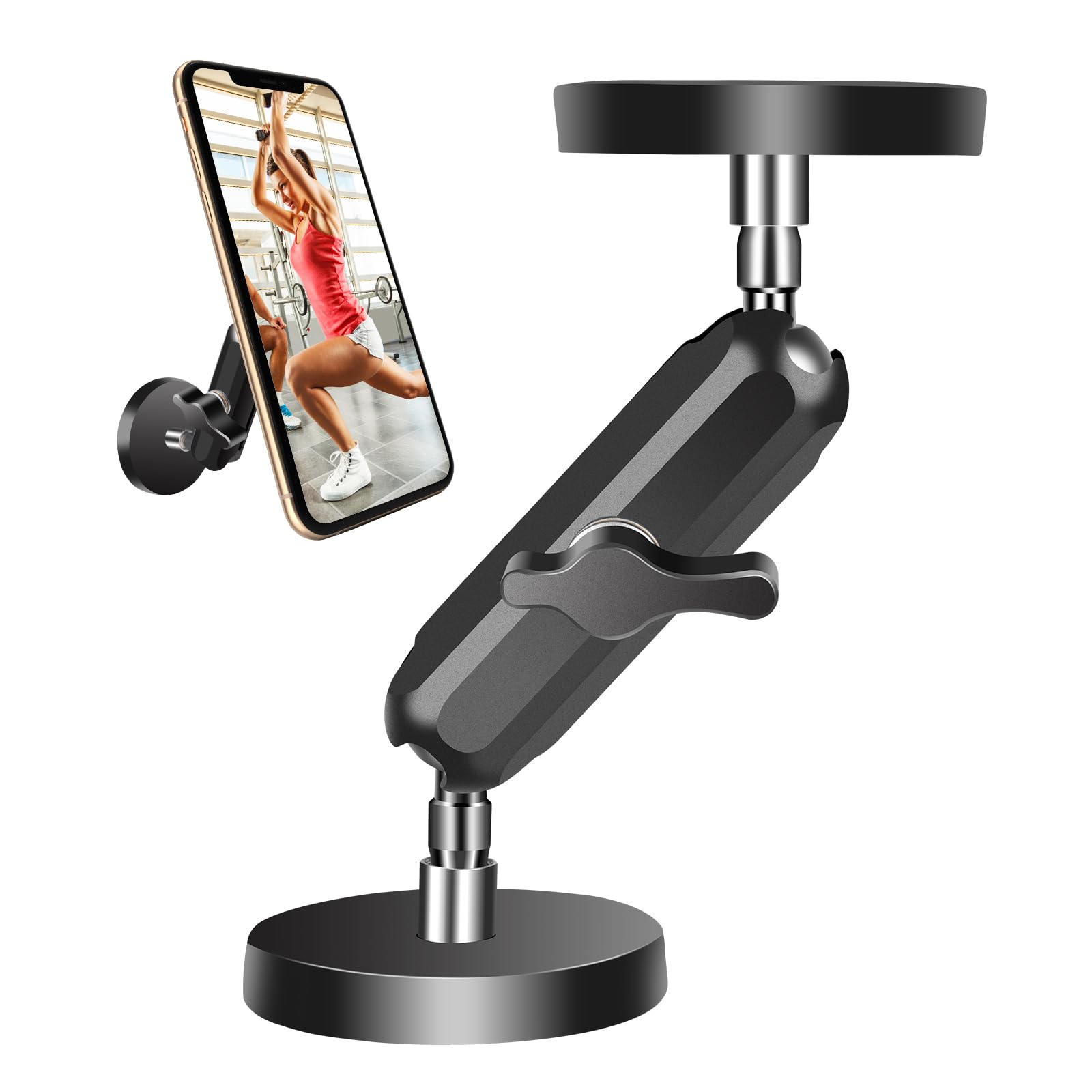 Jolliq Gym Magnetic Phone Holder Attach to Metal Surface, All Metal Dual Magnet Phone Mount for Gym, Compatible with All iPhone & Android, 360 Degree Angle Adjustable, Perfect for Recording Video.