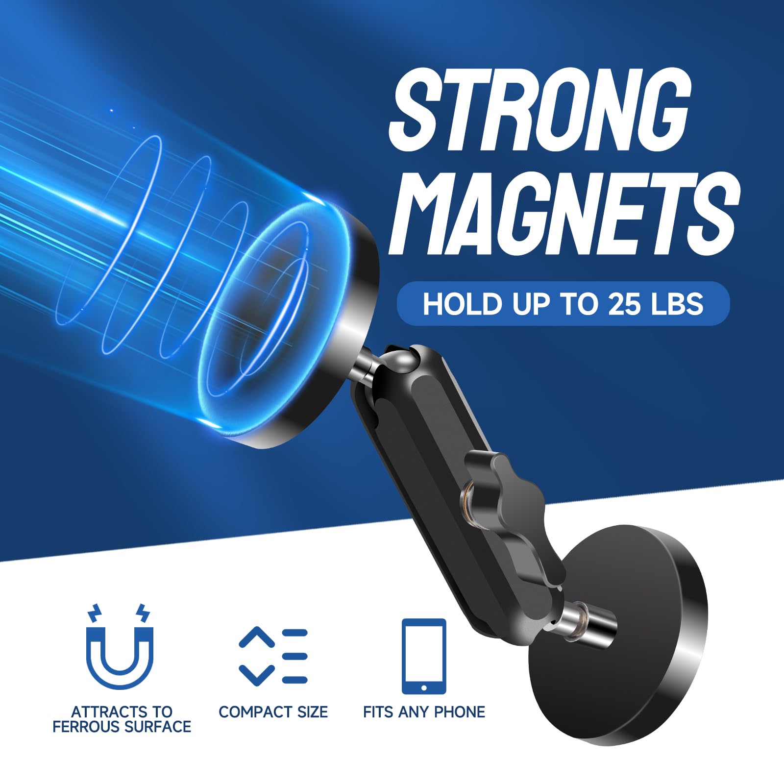 Jolliq Gym Magnetic Phone Holder Attach to Metal Surface, All Metal Dual Magnet Phone Mount for Gym, Compatible with All iPhone & Android, 360 Degree Angle Adjustable, Perfect for Recording Video.