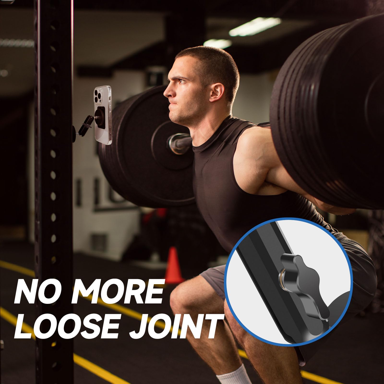 Jolliq Gym Magnetic Phone Holder Attach to Metal Surface, All Metal Dual Magnet Phone Mount for Gym, Compatible with All iPhone & Android, 360 Degree Angle Adjustable, Perfect for Recording Video.