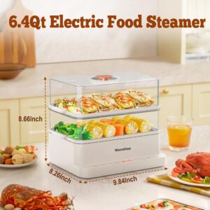 Veroline Electric Food Steamer for Cooking, 6.4Qt Vegetable Steamer with 2-Tier BPA-Free Steam Trays, Quick Simultaneous Cooking for Veggies, Meats, Rice, Seafood, 500W Heating, 24H Delay Start Timer