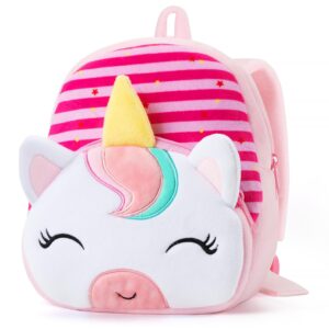 hongteya toddler backpack plush backpack for kids soft mini backpack for girls animal toys pink birthday easter christmas gift for age 1 2 3 4 5