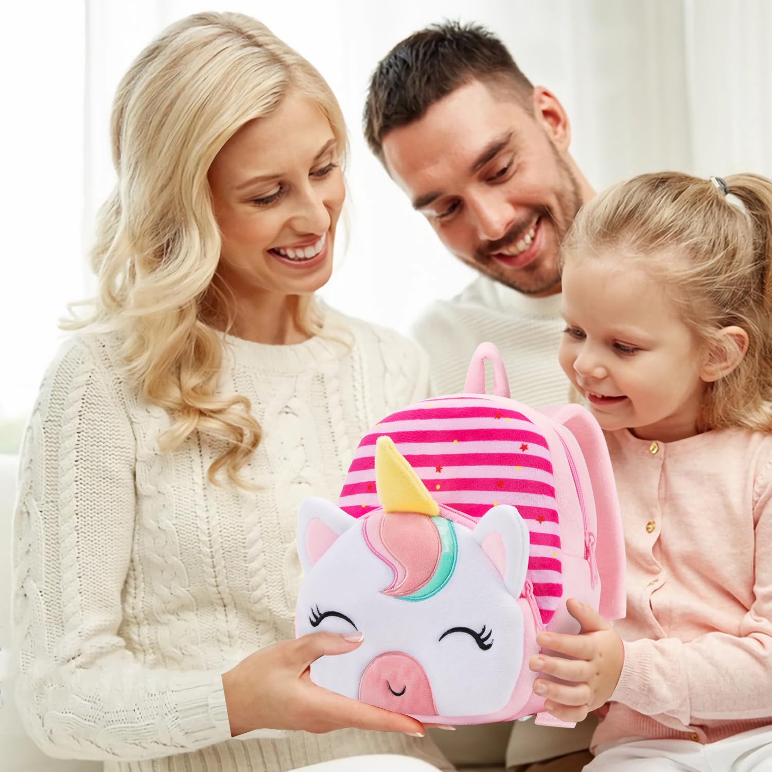 HONGTEYA Toddler Backpack Plush Backpack for Kids Soft Mini Backpack for Girls Animal Toys Pink Birthday Easter Christmas Gift for Age 1 2 3 4 5