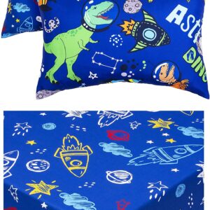 UOMNY Toddler Bedding - Kids Pillowcase for Children Bedding - Fitted Crib Sheet Standard Size Nursery Bedding Sheet(Blue Dinosaur)