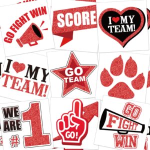 colarr 180 pcs team spirit temporary tattoo 2", 1.5" face body paw go team cheer tattoo removable glitter school spirit stickers for classroom cheerleading teams carnival sports games (red, black)