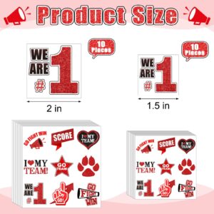Colarr 180 Pcs Team Spirit Temporary Tattoo 2", 1.5" Face Body Paw Go Team Cheer Tattoo Removable Glitter School Spirit Stickers for Classroom Cheerleading Teams Carnival Sports Games (Red, Black)