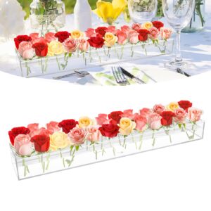 uyoyous clear acrylic flower vase rectangular floral centerpiece 24 inch long modern vase for home wedding dining party table decor (24 holes)