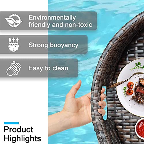 Rattan Woven Serving Tray Food Tray with Handles Luxury Floating Serving Tray Table Swimming Pool Floating Tray for Pool Serving for Wedding Photography Photo Shoot (Color : Khaki)