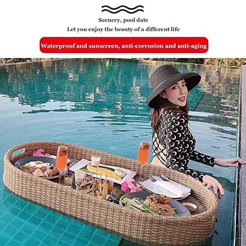 Rattan Woven Serving Tray Food Tray with Handles Luxury Floating Serving Tray Table Swimming Pool Floating Tray for Pool Serving for Wedding Photography Photo Shoot (Color : Khaki)