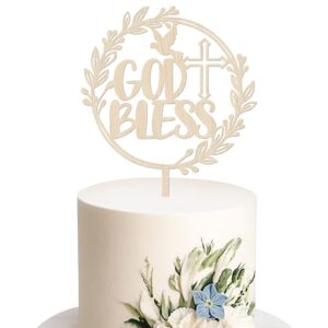 1 pack god bless cake topper glitter dove cross christening wooden first communion cake pick religious baptism god bless cake decorations for religious theme party baby shower birthday party supplies