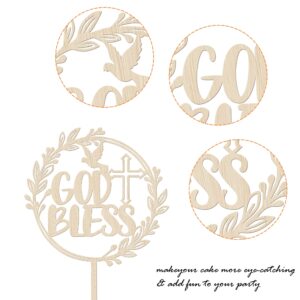 1 Pack God Bless Cake Topper Glitter Dove Cross Christening Wooden First Communion Cake Pick Religious Baptism God Bless Cake Decorations for Religious Theme Party Baby Shower Birthday Party Supplies