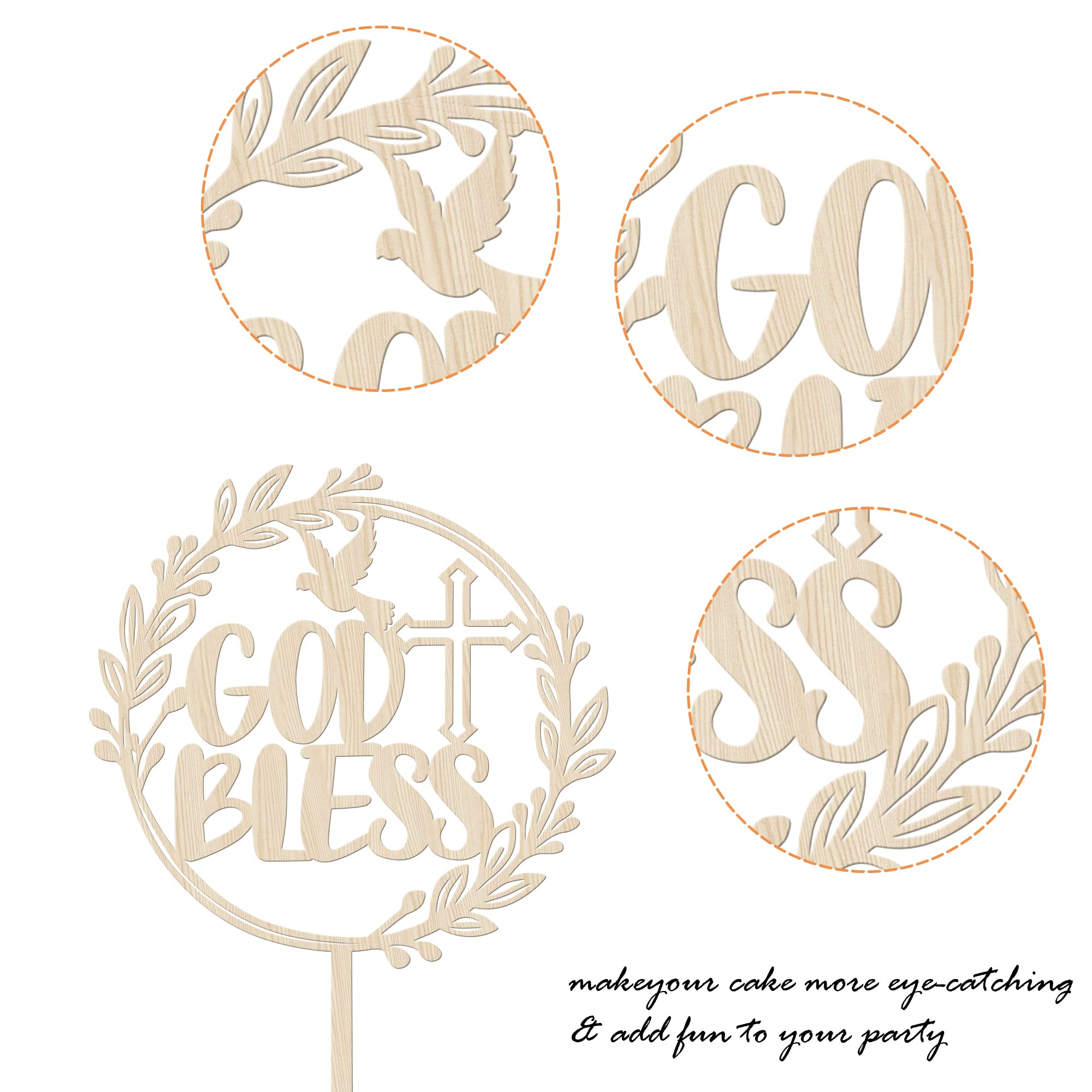 1 Pack God Bless Cake Topper Glitter Dove Cross Christening Wooden First Communion Cake Pick Religious Baptism God Bless Cake Decorations for Religious Theme Party Baby Shower Birthday Party Supplies