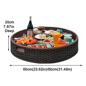 Round Hand Woven Rattan Serving Tray Floating Tray with Handles, Swimming Pool Floats,for Adults for Sandbars,Spas,Bath and Parties Serving Drinks,Brunch (Color : Black, Size : 80cm)
