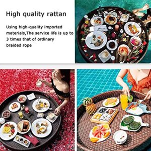 Round Hand Woven Rattan Serving Tray Floating Tray with Handles, Swimming Pool Floats,for Adults for Sandbars,Spas,Bath and Parties Serving Drinks,Brunch (Color : Black, Size : 80cm)