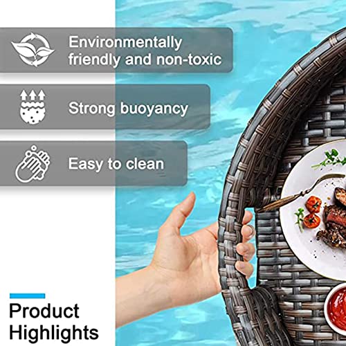 Round Hand Woven Rattan Serving Tray Floating Tray with Handles, Swimming Pool Floats,for Adults for Sandbars,Spas,Bath and Parties Serving Drinks,Brunch (Color : Black, Size : 80cm)