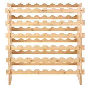 VEVOR 48 Bottle Stackable Modular Wine Rack, 6-Tier Solid Bamboo Wood Storage Racks, Floor Freestanding Wines Holder Display Shelf, Wobble-Free Shelves for Kitchen, Bar, and Cellar (Natural Color)