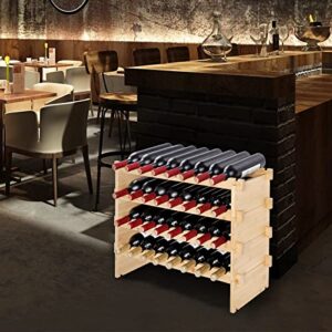 VEVOR 48 Bottle Stackable Modular Wine Rack, 6-Tier Solid Bamboo Wood Storage Racks, Floor Freestanding Wines Holder Display Shelf, Wobble-Free Shelves for Kitchen, Bar, and Cellar (Natural Color)