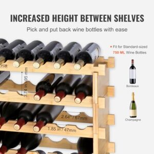 VEVOR 72 Bottle Stackable Modular Wine Rack, 8-Tier Solid Bamboo Wood Storage Racks, Floor Freestanding Wines Holder Display Shelf, Wobble-Free Shelves for Kitchen, Bar, and Cellar (Natural Color)