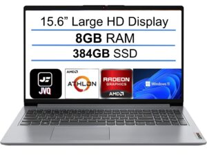 lenovo 15.6" laptop, ideapad, 8gb ram, 384gb pcie ssd, wi-fi 6 and bluetooth 5.1, hdmi, sd card reader, 15.6" hd anti-glare display, amd athlon dual-core processor, windows 11 s, jvq mp, gray