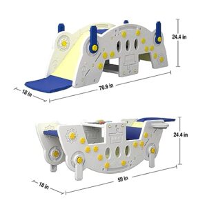 SDADI Kids 5-in-1 Multi Activity Table and Chair Set, Multi-Purpose Seesaw with Slide, Building Block Table with Basketball Hoop - White Play Table