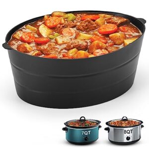silicone crock pot liner, reusable slow cooker liner, suitable for microwave, oven, 7-8 quart oval slow cooker crock pot (black)